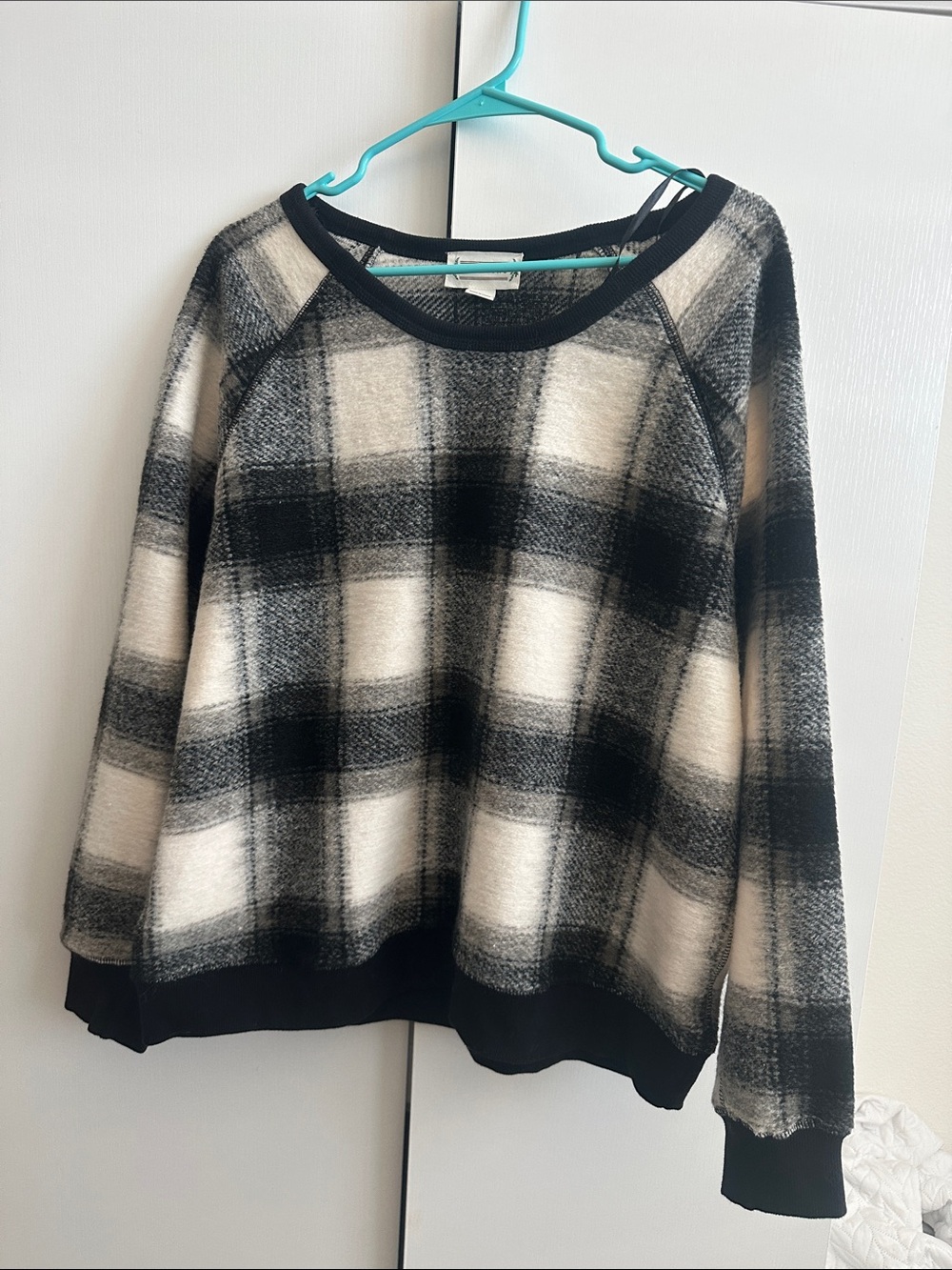 Love Riche Black & Cream Plaid Crewneck Sweater